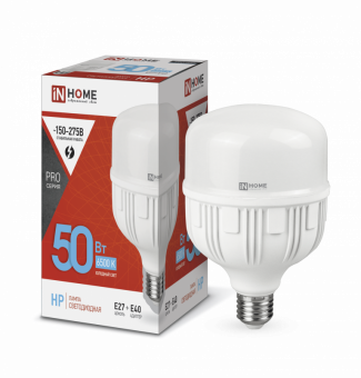016.5179 Лампа светодиодная LED-HP-PRO 50Вт 230В Е27 с адаптером E40 6500К 4750Лм IN HOME