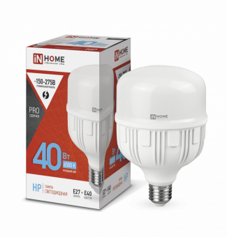 016.5177 Лампа светодиодная LED-HP-PRO 40Вт 230В Е27 с адаптером E40 6500К 3800Лм IN HOME